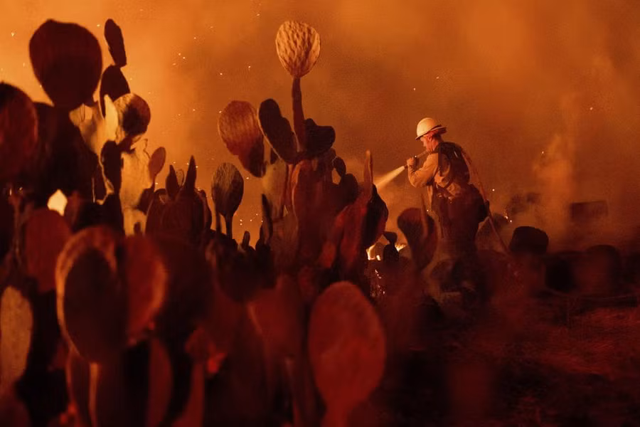 Lính cứu hỏa chiến đấu với cháy rừng ở Ojai, California, Mỹ Lính cứu hỏa chiến đấu với cháy rừng ở Ojai, California, Mỹ