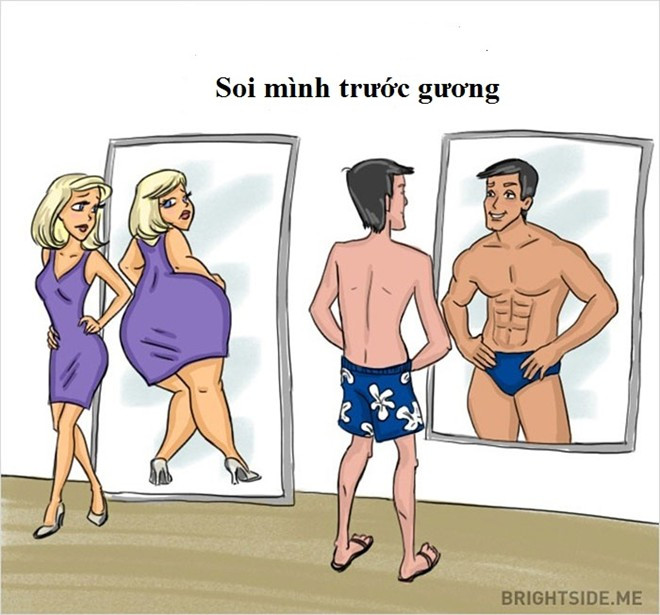 Dù sở hữu thân hình chuẩn, phụ nữ vẫn cho cho rằng mình béo. Ngược lại, nam giới lại luôn nghĩ về vể ngoài săn chắc 6 múi. 13 điểm khác biệt giữa con trai và con gái