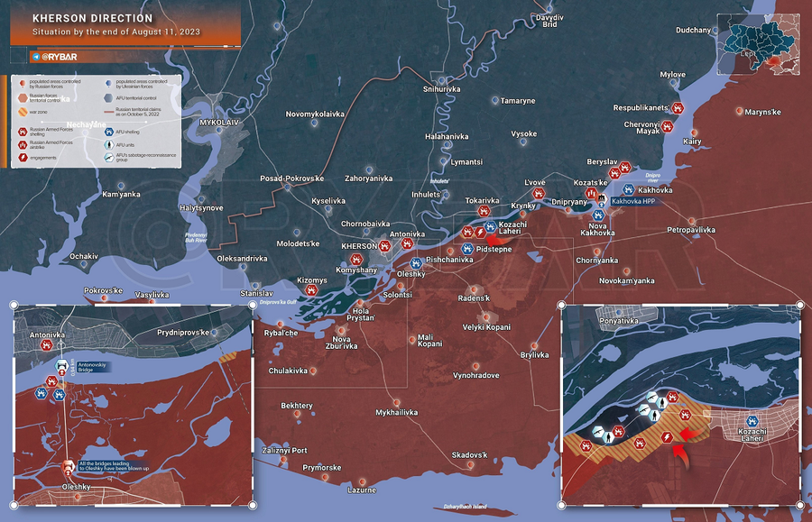 Bản đồ giao tranh hướng Kherson.