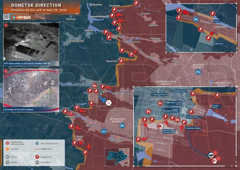 Bản đồ chiến sự Ukraine ngày 29/5, hướng Donetsk. (Ảnh: Rybar) Bản đồ chiến sự Ukraine ngày 29/5, hướng Donetsk. (Ảnh: Rybar)