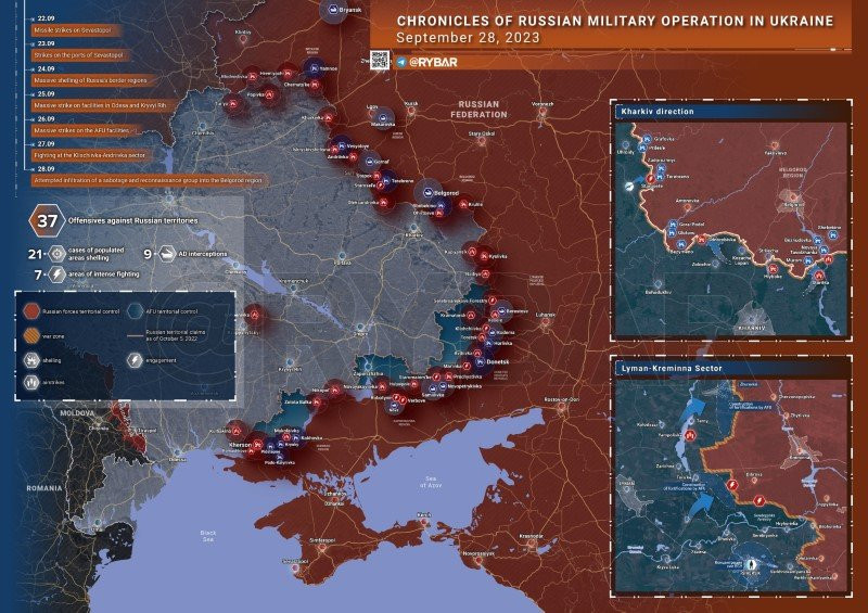 Bản đồ chiến sự Ukraine ngày 28/9.