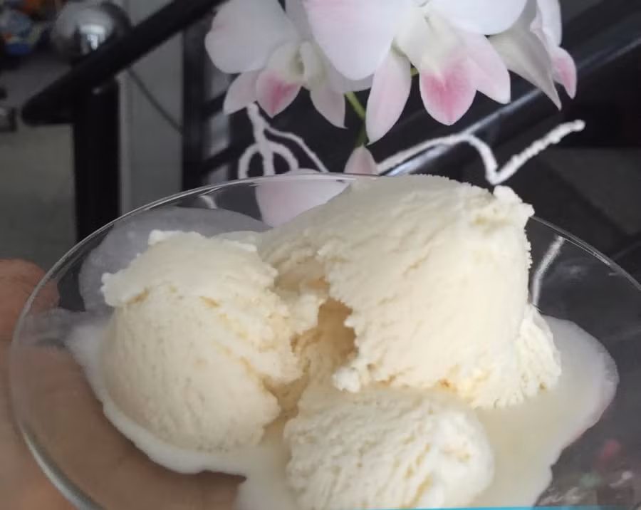 Món kem dừa thơm ngon được bày ra đĩa...