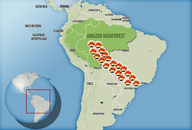 Các địa điểm cháy rừng ở Brazil. Các địa điểm cháy rừng ở Brazil.