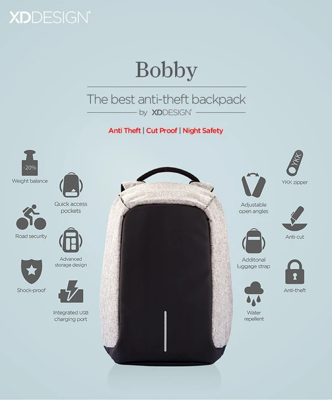 Chả lo mất trộm hay hết pin với chiếc balo toàn năng Bobby