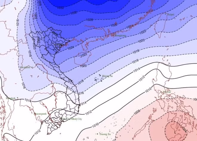 Đêm nay, bộ phận không khí lạnh sẽ ảnh hưởng đến các nơi khác ở phía Tây Bắc Bộ và Bắc Trung Bộ, sau đó ảnh hưởng đến Trung Trung Bộ.