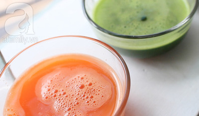 Phần tạo màu: Cắt nhỏ và xay lá dứa với nước. Lọc lấy phần nước Tương tự với cà rốt để làm ra nước ép cà rốt.