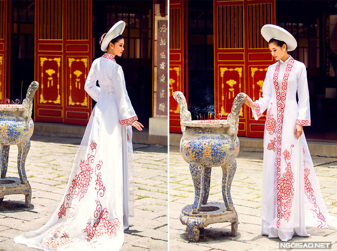 Khánh Vân lộng lẫy diện áo dài cưới hoàng hậu ảnh 8 Khánh Vân lộng lẫy diện áo dài cưới hoàng hậu ảnh 8