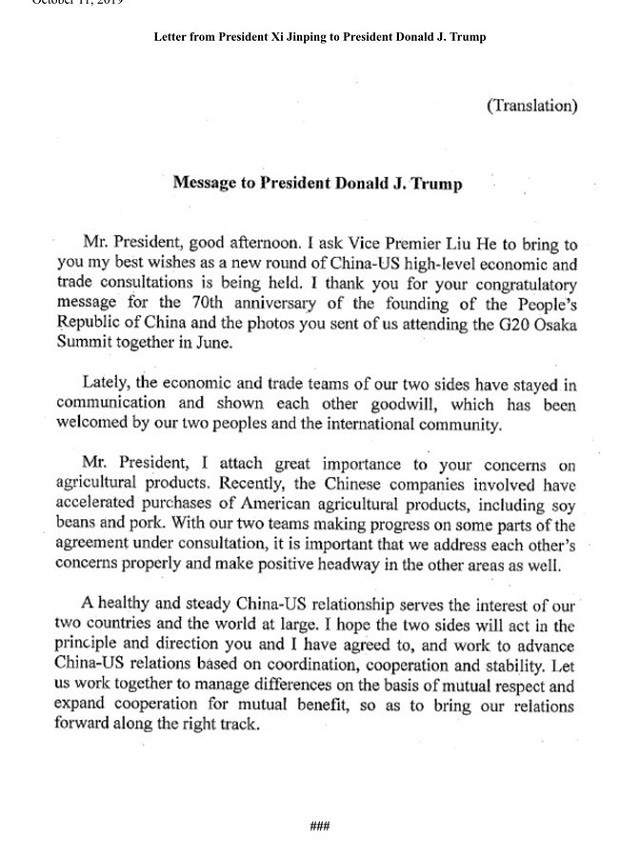 Bản dịch bức thư Chủ tịch Tập Cận Bình gửi TT Trump hôm qua. Bản dịch bức thư Chủ tịch Tập Cận Bình gửi TT Trump hôm qua.