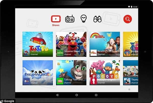 Giao diện đơn giản, thân thiện của Youtube Kids giúp cho các khán giả nhí dễ dàng tìm kiếm các nội dung yêu thích của mình hơn. (Ảnh: Dailymail)
