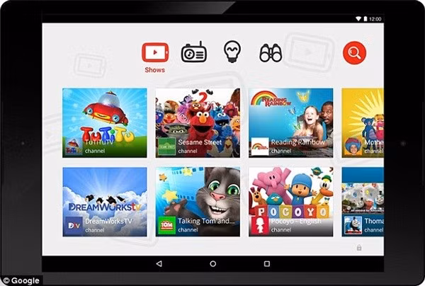 Giao diện đơn giản, thân thiện của Youtube Kids giúp cho các khán giả nhí dễ dàng tìm kiếm các nội dung yêu thích của mình hơn. (Ảnh: Dailymail)
