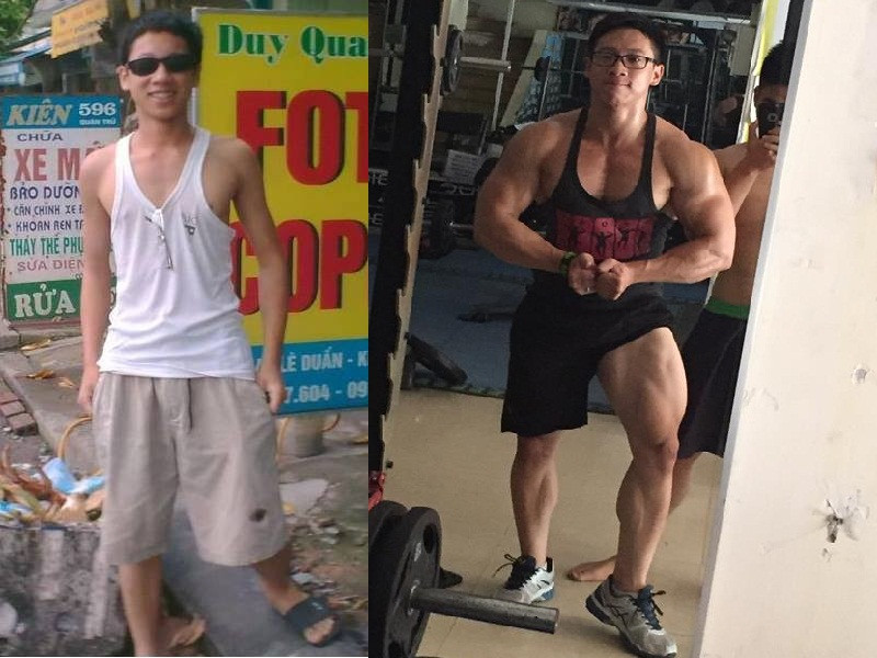 Ngoại hình của Dũng trước và sau khi tăng 28 kg. Ngoại hình của Dũng trước và sau khi tăng 28 kg.
