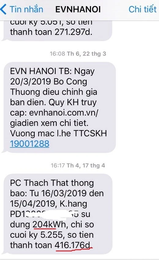 Thông báo tiền điện khiến anh khách hàng giật mình.