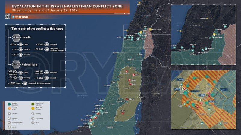 Bản đồ chiến sự giữa Israel và Hamas. (Ảnh: Rybar) Bản đồ chiến sự giữa Israel và Hamas. (Ảnh: Rybar)
