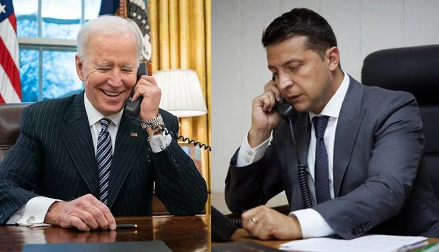 Tổng thống Ukraine Vladimir Zelensky điện đàm với người đồng cấp Mỹ Joe Biden.