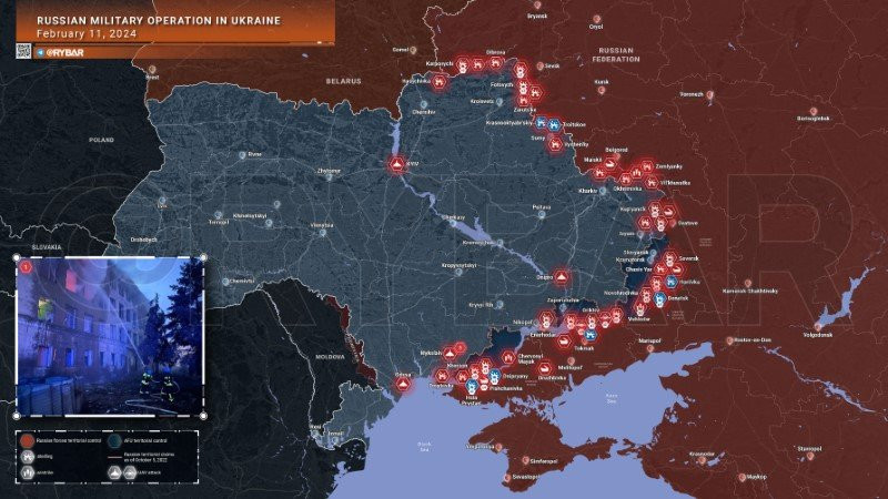 Bản đồ chiến sự Ukraine ngày 11/2. (Ảnh: Rybar)