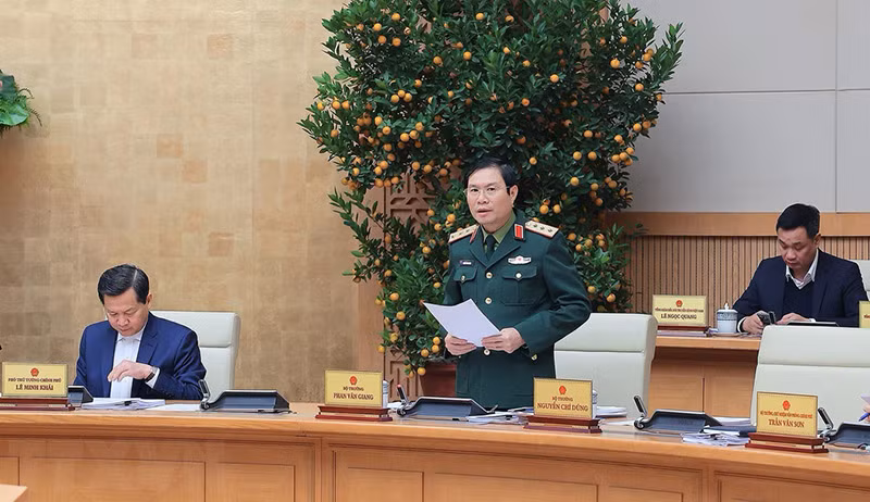 Thượng tướng Nguyễn Tân Cương, Tổng Tham mưu trưởng Quân đội Nhân dân Việt Nam, Thứ trưởng Bộ Quốc phòng phát biểu. (Ảnh: Dương Giang/TTXVN)