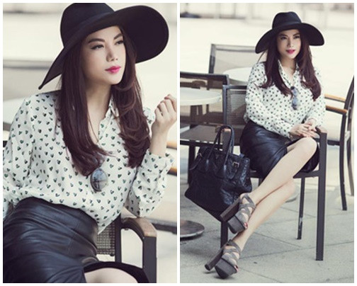 Mặc chân váy da đẹp như sao Việt ảnh 2 Mặc chân váy da đẹp như sao Việt