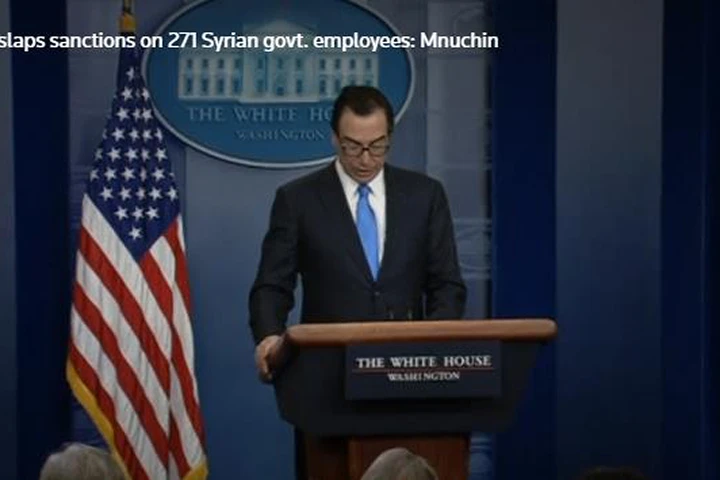 Bộ trưởng Tài chính Mỹ Steven Mnuchin họp báo ngày 24/5 về Syria.