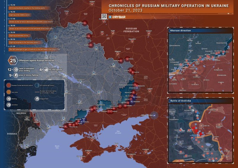 Bản đồ chiến sự Ukraine ngày 21/10. (Ảnh: Rybar).