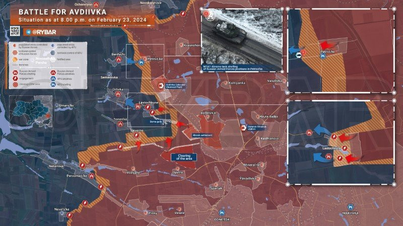 Bản đồ chiến sự Ukraine ngày 23/2, khu vực Avdeevka. (Ảnh: Rybar)