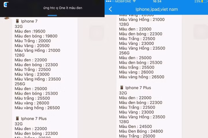Lan truyền bảng giá chi tiết iPhone 7, 7 Plus tại Việt Nam