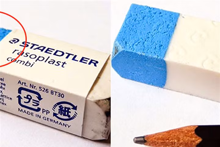 Sự thật ít người biết về phần màu xanh bí ẩn trên cục tẩy