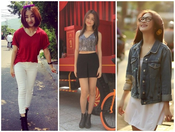 Nữ ca sĩ khá nhanh nhạy bắt kịp xu hướng đang hot với cách mix - match hiện đại và không kém phần gợi cảm. So gout thời trang của 3 bạn gái sao nam hot nhất Vbiz