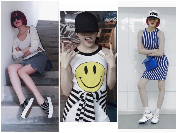 Hình ảnh đa phong cách của Thiều Bảo Trâm. Ngoài trang phục sexy, cô còn yêu thích sự nổi loạn với những kiểu mốt lạ mắt. Dù không nhận được sự ủng hộ từ fan giọng ca Cơn mưa ngang qua nhưng nhiều ý kiến nhận xét, Bảo Trâm đồng điệu về gout thẩm mỹ với bạn trai. So gout thời trang của 3 bạn gái sao nam hot nhất Vbiz