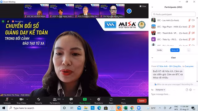 Bà Đinh Thị Thuý – Tổng giám đốc MISA chia sẻ về những nỗ lực của MISA trong việc hỗ trợ, đồng hành cùng các trường, cơ sở giáo dục trong việc ứng dụng phần mềm kế toán online vào dạy và học.