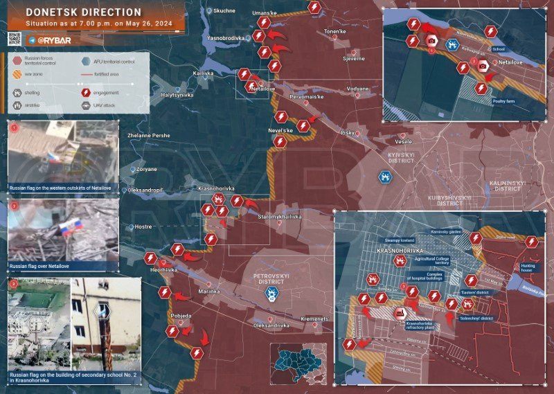 Bản đồ chiến sự Ukraine ngày 26/5, hướng Donetsk. (Ảnh: Rybar) Bản đồ chiến sự Ukraine ngày 26/5, hướng Donetsk. (Ảnh: Rybar)