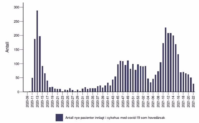 Biểu đồ thể hiện số ca nhập viện vì Covid ở Na Uy