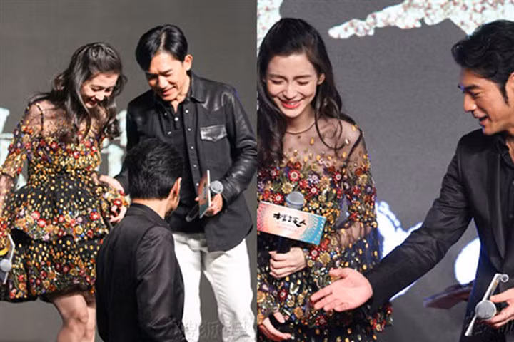 Bà bầu Angelababy được Lương Triều Vỹ, Kim Thành Vũ nâng niu