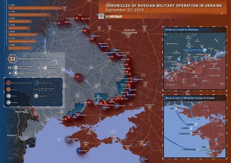Bản đồ chiến sự Ukraine ngày 22/9. Ảnh: Rybar.