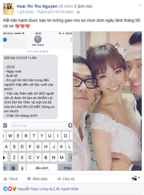 Lộ nội dung tin nhắn mời cưới khác người của Trấn Thành - Ảnh 1 Lo noi dung tin nhan moi cuoi khac nguoi cua Tran Thanh - Anh 1