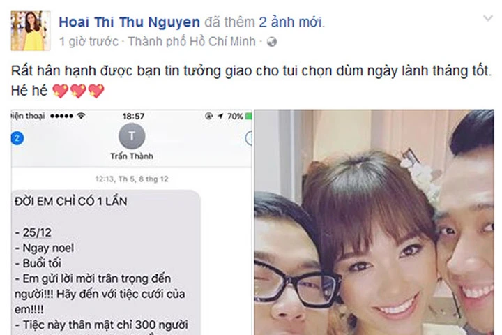 Lộ nội dung tin nhắn mời cưới khác người của Trấn Thành