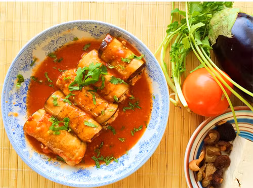 Cà tím cuộn đậu phụ nấm sốt cà chua - 6