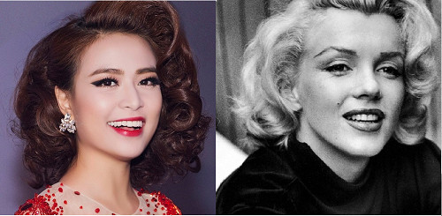 Mái tóc xoăn sóng cổ điển cùng kiểu make up của Hoàng Thùy Linh như thể được lấy cảm hứng từ Marilyn Moonroe - biểu tượng gợi cảm bậc nhất thế giới. Tuy có vẻ hơi “dừ” với phong cách này nhưng ở Hoàng Thùy Linh vẫn toát lên sự sang chảnh, hiện đại. nhung-kieu-lam-dep-giong-sao-ngoai-cua-hot-girl-viet-1