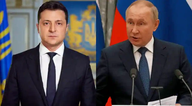 Tổng thống Putin và Tổng thống Zelensky (trái).