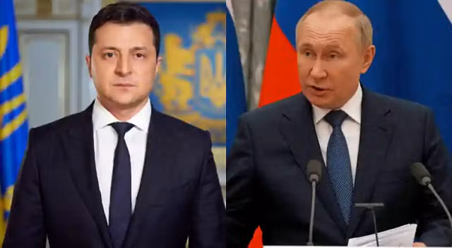 Tổng thống Putin và Tổng thống Zelensky (trái).