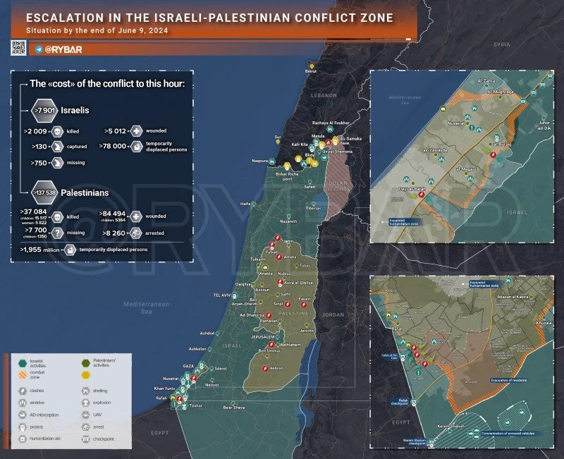 Bản đồ xung đột Israel - Hama ngày 9/6. (Ảnh: Rybar)