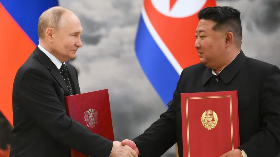 Tổng thống Nga Vladimir Putin và nhà lãnh đạo Triều Tiên Kim Jong-Un. (Ảnh: Kristina Kormilitsyna; RIA Novosti)