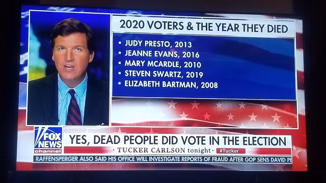 Người dẫn chương trình Tucker Carlson nêu tên người chết đã "bỏ phiếu" bầu cử.