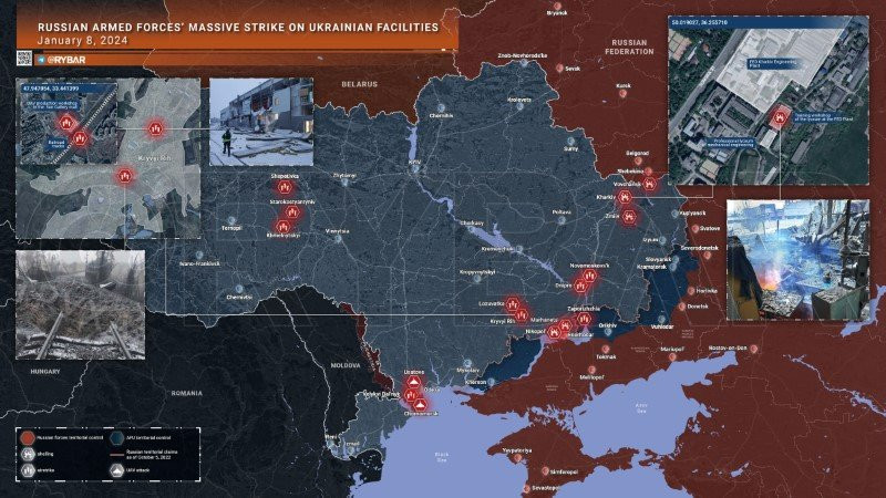 Quân đội Nga thực hiện cuộc tấn công tầm xa quy mô lớn nhằm vào cở sở hạ tầng quan trọng ở nhiều khu vực của Ukraine. (Ảnh: Rybar)