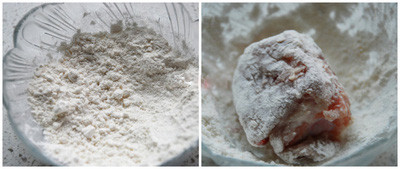 Đổ bột chiên giòn ra bát lớn. Gắp từng miếng sườn lăn qua bát bột thành một lớp áo phủ đều, rũ bỏ lớp bột thừa. Đổ bột chiên giòn ra bát lớn. Gắp từng miếng sườn lăn qua bát bột thành một lớp áo phủ đều, rũ bỏ lớp bột thừa.