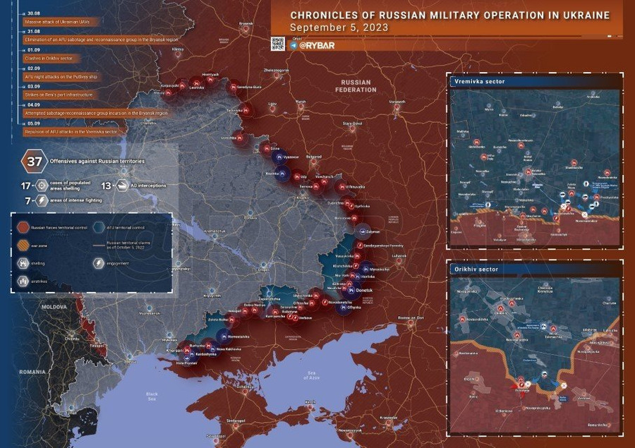 Bản đồ chiến sự Ukraine ngày 5/9. Ảnh: Rybar.