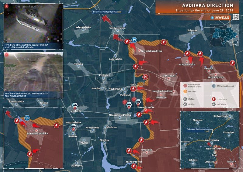 Bản đồ chiến sự Ukraine ngày 28/6, hướng Avdeevka. (Ảnh: Rybar) Bản đồ chiến sự Ukraine ngày 28/6, hướng Avdeevka. (Ảnh: Rybar)