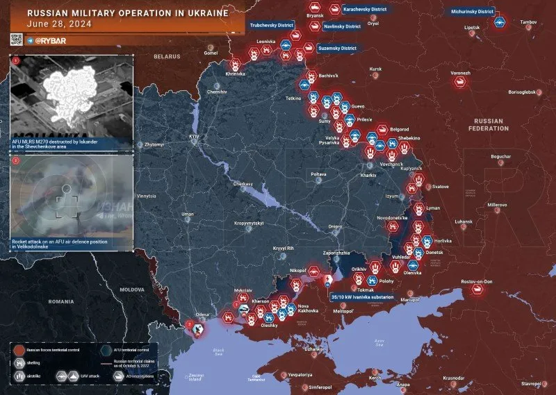 Bản đồ chiến sự Ukraine ngày 28/6. (Ảnh: Rybar)