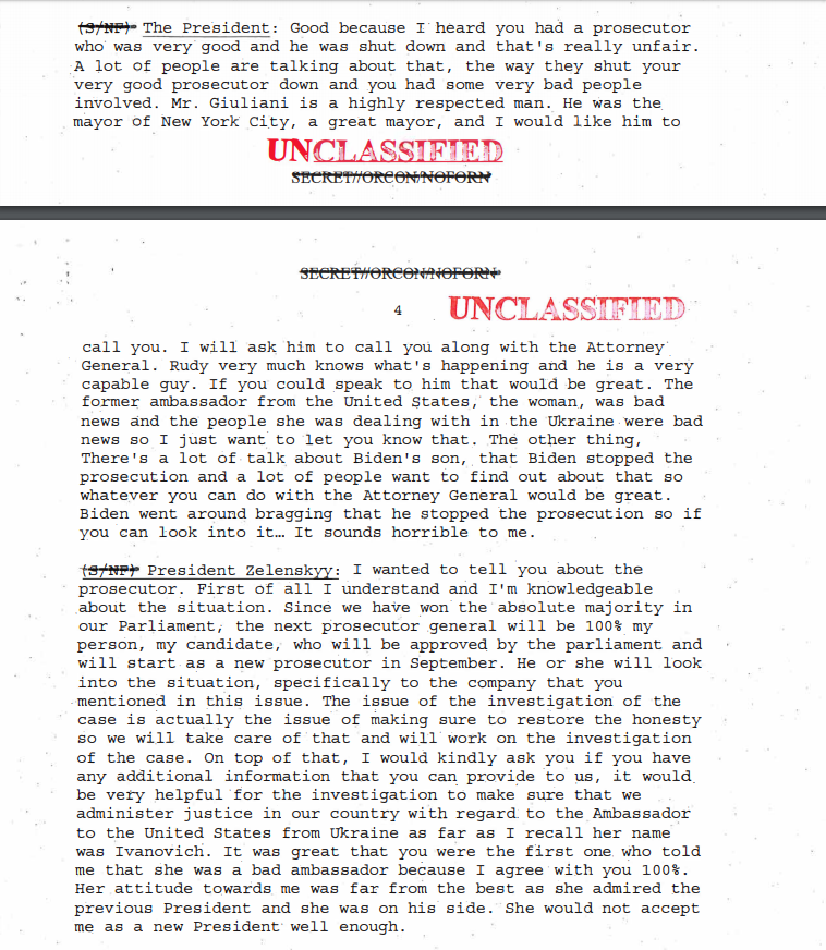 Một đoạn trong bản ghi cuộc điện đàm giữa TT Trump và TT Zelensky được công bố trên trang web Nhà trắng.