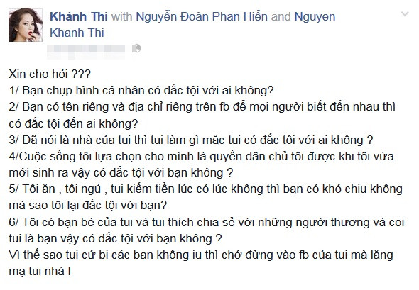 Khánh Thi tức giận vì bị lăng mạ Khánh Thi tức giận vì bị lăng mạ