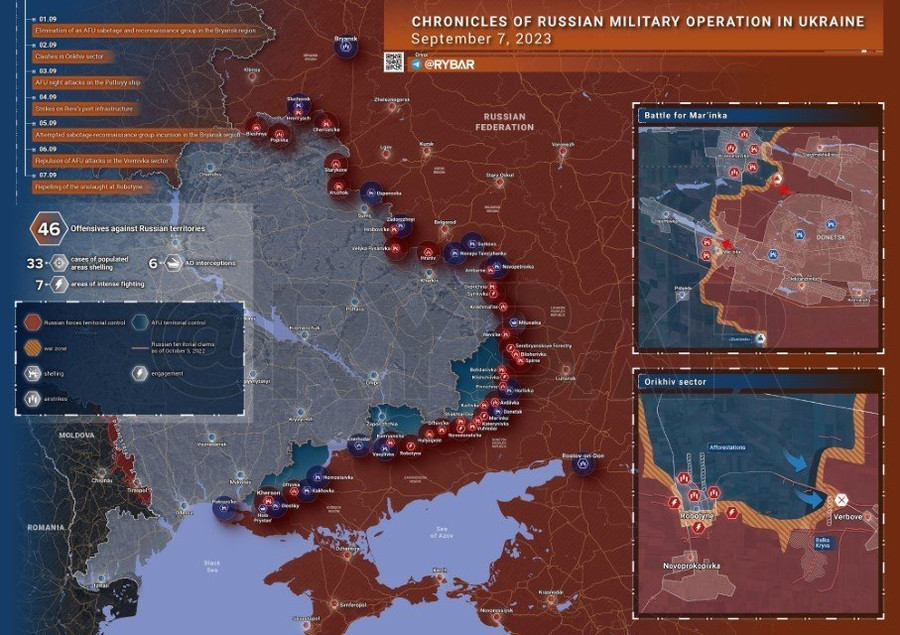 Bản đồ chiến sự Ukraine ngày 7/9. Ảnh: Rybar.